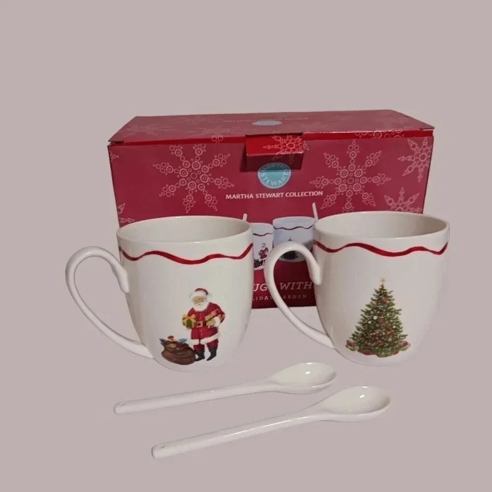Martha Stewart set of 2 mugs with spoons